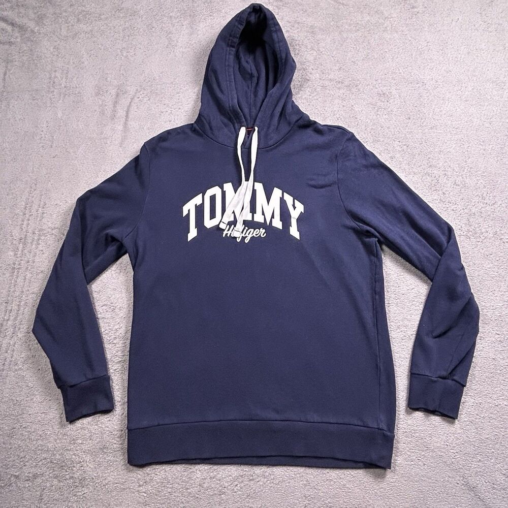 Tommy Hilfiger Hoodie Mens M Navy Blue Pullover Spellout Logo Sleepwear Preppy